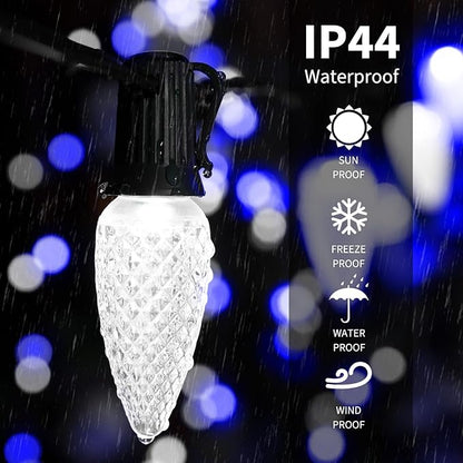 Minetom 100 Feet Led Christmas Lights,Blue White C9 Christmas String Lights Outdoor, 100 Strawberry Bulbs Connectable UL Certified for Indoor Outdoor Roofline Patio Holiday Party Backyard Xmas Decor