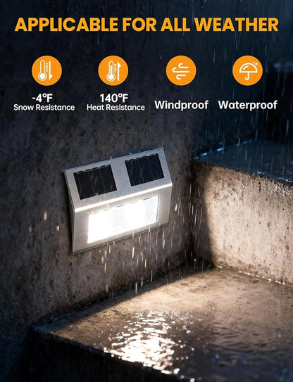 Solar Step Lights, 6 Pack Solar Powered Deck Lights, Outdoor Waterproof Pathway Light, Auto On/Off, 6500K Cool White Outdoor Lighting for Garden Stairs, Fence, Yard, Patio, Wall, Walkway, Porch