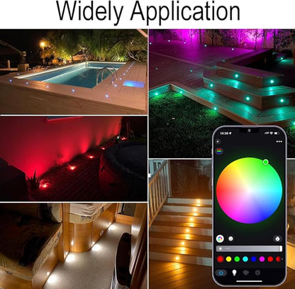 Sumaote LED Deck Lights Kit Black Shell 50 pcs 1.22 Inch WiFi Smart Phone Control Low Voltage Recessed RGBW Deck Lamp Landscape In-ground Lighting Waterproof Outdoor Yard Path Stair Decor