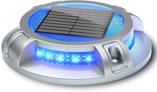SIEDiNLAR Solar Driveway Lights Outdoor 4 Modes 40 LEDs Marine Dock Light Deck Driveway Markers Waterproof for Garden Step Ground Walkway Pathway Yard, Blue/White Dynamic Lighting (1 Pack)