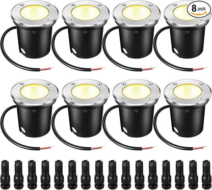 Yahenda 8 Sets Low Voltage Landscape Lights 5W LED Warm White Outdoor Waterproof Deck Lights with Connectors, 12V-24V In-Ground Pathway Lighting for Garden Yard Driveway Patio Walkway