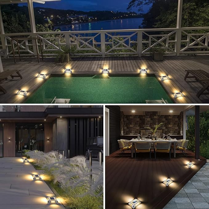 T-SUN Solar Dock Lights, Solar Driveway Lights Outdoor, 12 Pack LED Ground Driveway Light 3000K Warm White Deck Light for Path Garden Sidewalk Stair Ground Pathway