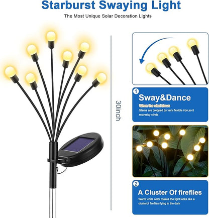 Garden Lights-New Upgraded Solar Swaying Firefly Light, Sway by Wind, Outside, Outdoor, Yard Patio Pathway Deoration, High Flexibility Iron Wire, Warm White(4Pack)