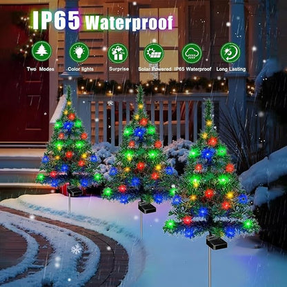 Solar Christmas Tree Lights Holiday Decorations, Outdoor Courtyards Solar Powered Artificial Xmas Tree for Yard Porch Pathway, LED Mini Christmas Decor for Outside Garden Patio Lawn(4PCS)