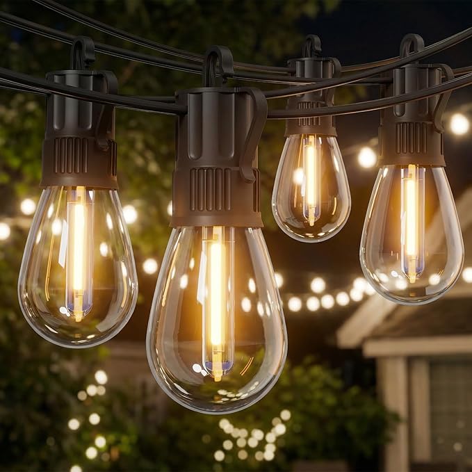 Minetom 31FT Outdoor String LED Patio Lights Waterproof, 9 Shatterproof S14 Vintage Edison Bulbs, Commercial Grade Outside Hanging Lights Waterproof for Porch Deck Garden Backyard Balcony