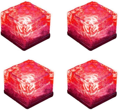 4 Pack Solar Path Ice Cube Lights Outdoor, Waterproof Glass LED Glass Clear Brick in-Groud Buried Festive Light Night Lamp for Garden Courtyard Pathway Patio Pool Pond Decoration(Red)