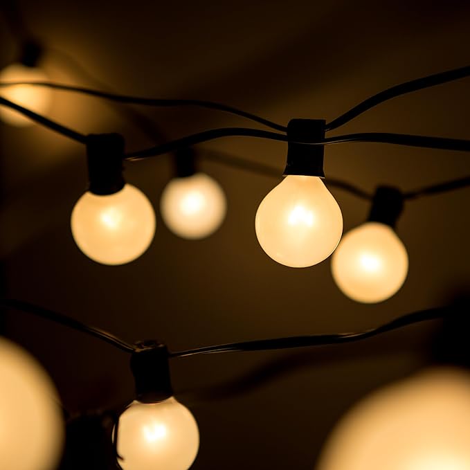 Hometown Evolution, Inc. G50 2" LED White Satin Pearl Outdoor Globe String Lights (Black Wire, 100 ft) | Lumora