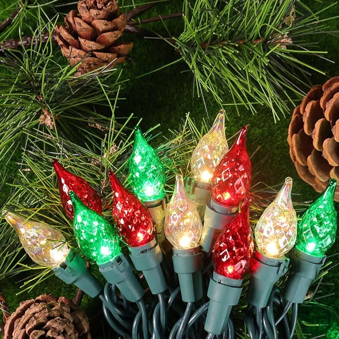 Red White and Green Christmas Lights C5 Glass 50 LED 13.5ft Plug in mini Warm String Lights ETL Certified Waterproof for Indoor/Outdoor Christmas Tree Holiday Decorations Connect Up to 36 Strands