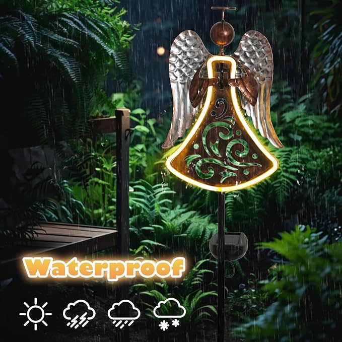 Bshine Solar Angel Garden Outdoor Lights, Solar Cemetery Grave Decoration Waterproof Metal Stakes, Sympathy Memorial Gift, Garden Lawn Terrace Yard Art Easter,Solar Lights for Cemetery