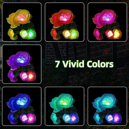 Solar Rose Garden Lights Outdoor Decorative, 7 Color Changing Solar Flower Lights Waterproof, 40H Solar Powered Pathway Lights for Yard Lawn Patio Walkway Landscape Decor, 4pcs