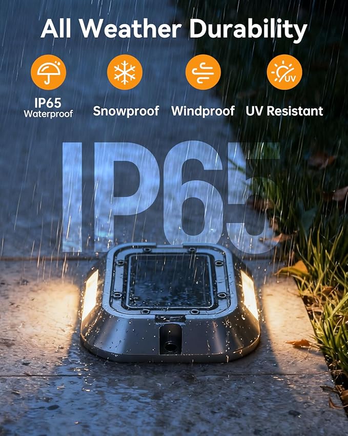 Solar Driveway Lights Outdoor LEDs Deck Driveway Markers Marine Dock Light Waterproof for Garden Ground Walkway Pathway Step Yard 6 Pack
