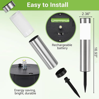 4 Pack Solar Pathway Lights Outdoor, Solar Walkway Lights with Polished Stainless Steel Layer, IP45 Waterproof Outdoor Solar Lights for Garden Yard Landscape Driveway Patio Deco