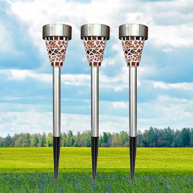 6Pcs Solar Mosaic Border Lawn Garden Lights, LED Mosaic Stake Lights Pathway Landscape Lighting for Patio Walkway | Lumora