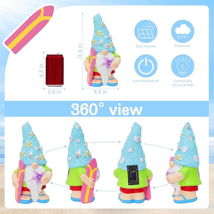 Womens Gifts Solar Garden Outdoor Statues Gnome with Surfboard and 5 LED Lights - Unique Housewarming Gifts Lawn Decor Statue for Patio, Balcony, Yard Ornament- Chrismtas Gifts for Mom Grandma