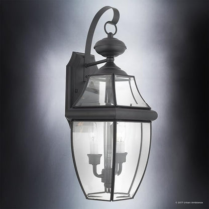 Urban Ambiance Luxury Colonial Outdoor Wall Light, Large Size: 20" H x 10.5" W, with Tudor Style Elements, Versatile Design, High-End Black Silk Finish and Beveled Glass, UQL1144
