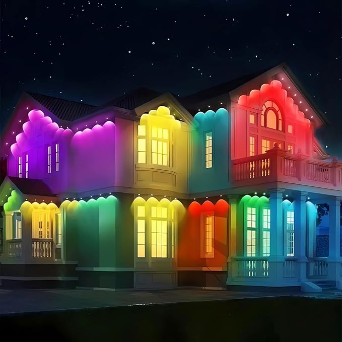 Permanent Outdoor Lights, 50FT RGB LED Smart Eaves Lights with 30 LEDs, IP67 Waterproof, Remote/APP Control, DIY Scene Modes, Music Sync Lighting for Party, House, All Holiday Decorations