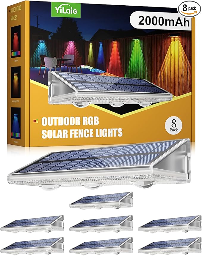 YiLaie Solar Fence Lights Outdoor - Warm White & RGB 6 Color, Solar Lights Outdoor IP67 Waterproof, Garden Lights | Lumora