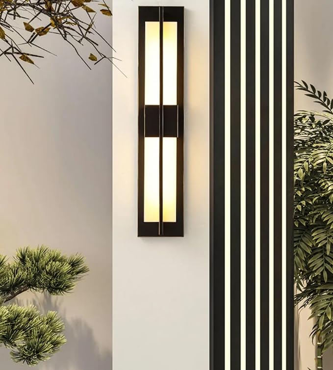 LED Outdoor Wall Lights Fixture Lamps. Modern Elegant Acrylic lampshade with Marble Texture, Aluminum Body. Exterior Black Sconce Wall Lantern IP65 Waterproof Anti Rust. (Modern LED Black 18''H, 9W)