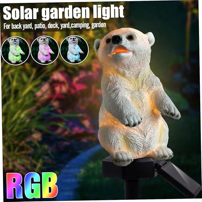 DOITOOL Solar LED Polar Bear Lawn Lamp Colorful Solar Powered Garden Light Outdoor Landscape Decorative Lighting for Pathway Trees Flowers