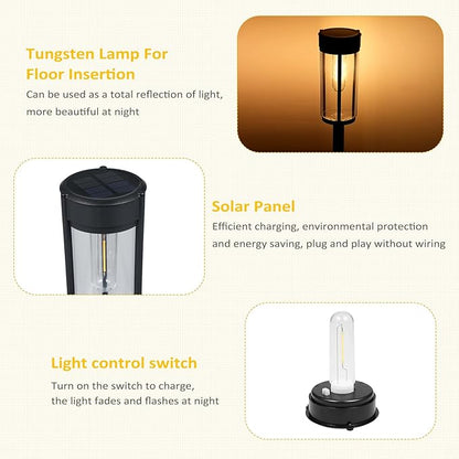 Landscape Path Lights Solar Pathway Lights Waterproof Outdoor Lights with LED Tungsten Filament Bulb for Outside Auto ON/Off Solar Powered Garden Lights for Yard Landscape Driveway Lawn