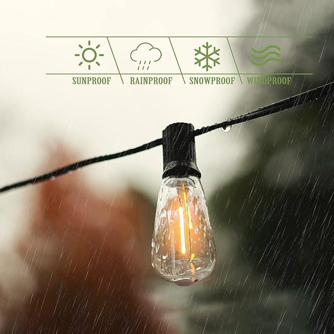 DAMAING Outdoor String Lights 200 FT Waterproof Patio Lights with 102 ST38 Shatterproof LED Bulbs, Dimmable Vintage | Lumora