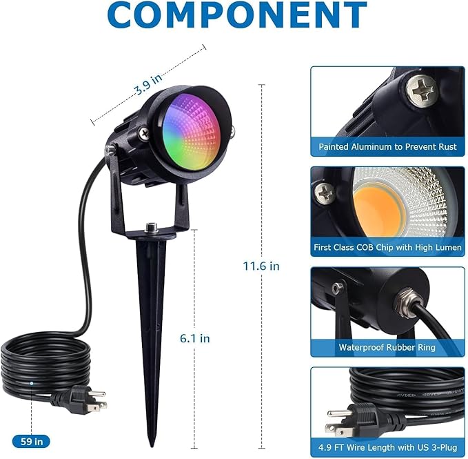 SUNVIE RGBW Spot Lights Outdoor Color Changing Landscape Lighting 12W LED Outdoor Spotlights with Remote Control | Lumora