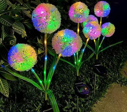 Solar Garden Lights Outdoor Decorative Glowing Dandelion Flower Lights for Outside Garden Decor Yard Patio Landscape Pathway Lawn Decorations (Color 3 Head*2)