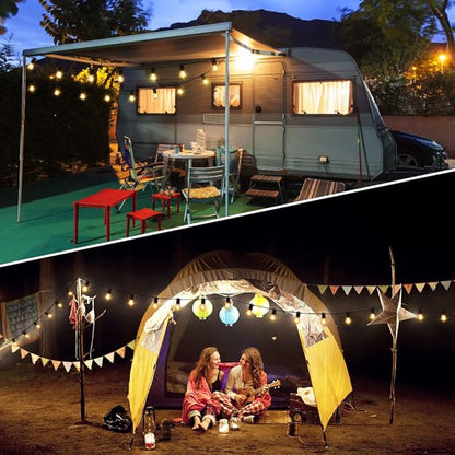 24.6Ft USB Powered Outdoor String Lights with 10 pcs Waterproof & Shatterproof S14 LED Bulbs, Lightweight Dimmable Garden Festoon String Lights for Camping BBQ Christmas Party