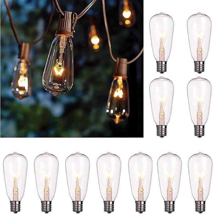 10Ft Outdoor String Lights Waterproof with 10 ST40 E17 Edison Replacement Lights Bulbs, Vintage Patio String Lights | Lumora