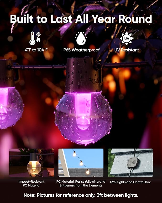 eufy Outdoor String Lights E10, 96ft with 30 Smart RGBWW LED Bulbs, Endless AI Light Themes for Christmas | Lumora