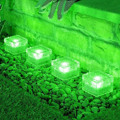Solar Ice Cube Lights - Solar Brick Light LED Landscape Light Crystal Brick Light Outdoor Path Lights Waterproof for Outdoor Garden Patio Yard Lawn Pool Decoration (Green, 4pcs)