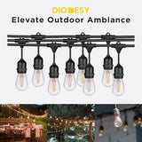 Diodesy- 48Ft Outdoor String Lights with S14 LED Shatterproof Edison Bulb & 15 Hanging Socket Commercial Grade E26 | Lumora