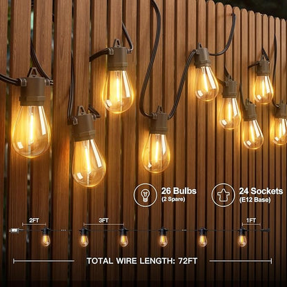 addlon 72FT(2-Pack*36FT) LED Outdoor String Lights with 24 Edison Vintage Shatterproof Bulbs, Commercial Grade Patio Lights, IP65 Waterproof for Balcony, Backyard and Garden, Warm White