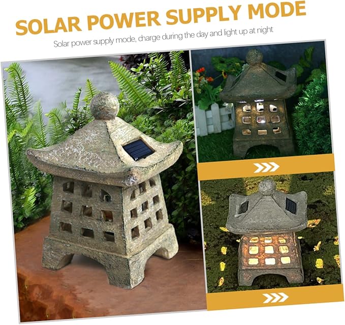 Solar Outdoor Pagoda Light Japanese Garden Statue Decorative Solar Pathway Lights for Lawn and Patio for Holiday Decor and Outdoor Use