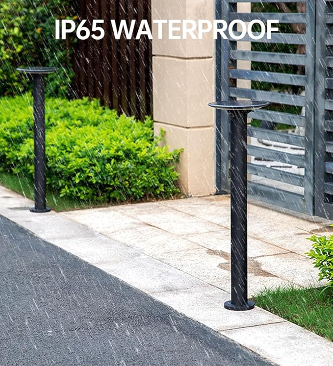 Solar LED Landscape Lighting Round Solar Pathway Light Black Aluminum Housing Path Bollard Lights with IP65 Waterproof Warm Light Cylinder Outdoor Floor Lamp for Drivway Porch Patio