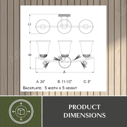 VAXCEL Sierra 3-Light 24 inch Wide Black Walnut Rustic Bathroom Vanity Lighting Fixture, Creme Cognac Glass Shade, Dimmable, LED Compatible, Pine Cone, Reversible Over The Mirror Mounted Wall Sconce