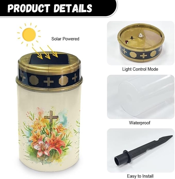 Cross Flower Solar Lights for Grave Outdoor Garden Lights Waterproof Solar Light Outdoor Decor for Garden Night Light