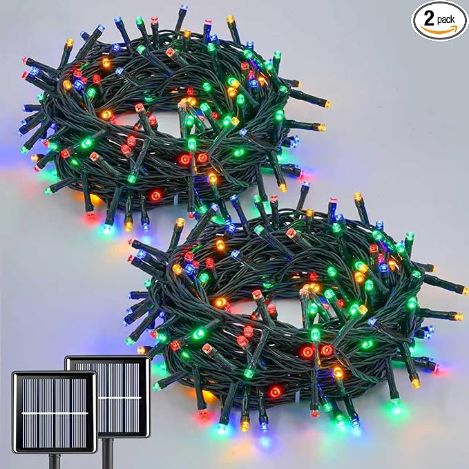 QITONG 2 Pack Multicolor Solar Christmas Lights, Each 66ft 200 LED Solar String Lights Outdoor Waterproof, 8 Modes | Lumora