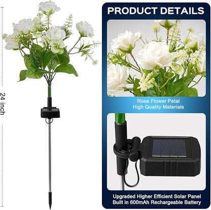 2 Pack Solar Garden Lights Outdoor, Colorful LED Waterproof Solar Powered Rose Flowers Landscape Lights for Outside Yard, Patio, Pathway Decorative, Décor, Gifts, Two Lighting Modes