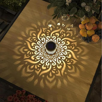 Decorative Solar Mandala Lights, Solar Mandala Lights Outdoor, Metal Solar Powered Outdoor Deck Step Wall Lights, Mandala Theme Waterproof Fence Light for Garden Post Patio Backyard Yard (4 Pcs)