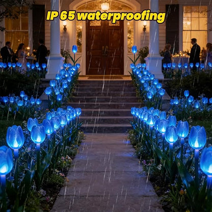 6PACKS Garden Gifts for Mother Day Decorations - Cute Artificial Tulip Blue Flower with Outdoor Path Lights Waterproof,Auto-On/Off,Bright Flower Solar Stake Light for Yard,Porch,Spring Decor