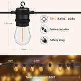 S14 Outdoor String Lights 50FT, Waterproof Patio Lights with 15 Shatterproof Bulbs for Bistro, Backyard, Porch | Lumora