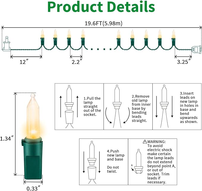 LAMPHOME Clear Christmas String Lights 100 Count 19.6Ft Incandescent Bulb Warm White Mini Lights for Indoor Outdoor Xmas Tree Garland Birthday Wedding Party Festival Decoration, Green Wire