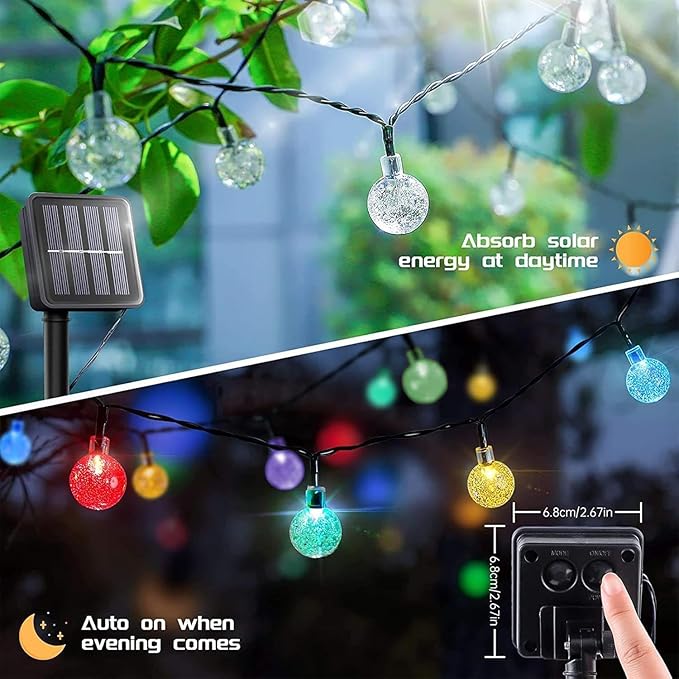 Solar String Lights Outdoor Waterproof, 1 Pack 50 LED 2.3CM 23 FT Each, Solar Powered Patio Lights with 8 Lighting Modes for Garden Yard Porch Wedding Party...(Seven Colors)