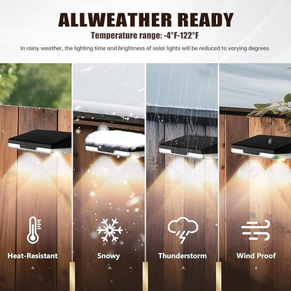 Solar Fence Lights Outdoor，6 Pack IP65 Waterproof Fence Lights Solar Powered with Ultra-Bright LED Lens，12+ Hours Steady Glow 9 Color Modes for Outside Patio Step Backyard Railing