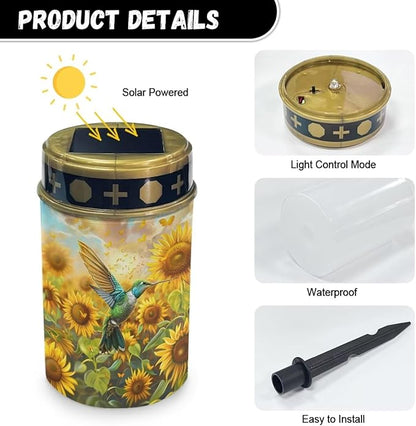 HUGS IDEA Sunflower Hummingbird Solar-Powered Grave Lights Waterproof Garden Pathway Lighting for Yard & Patio Angel Garden Ornaments Solarlampe FüR Grab Wasserdicht