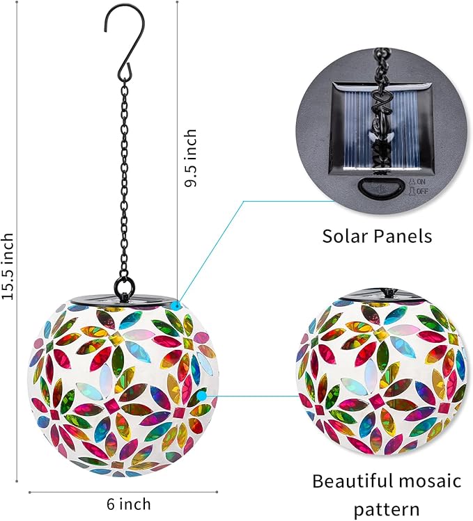 VCUTEKA Hanging Solar Lanterns Mosaic Solar Lights with Hook Up, Outdoor Garden Lights Decor for Yard Tree Fence | Lumora