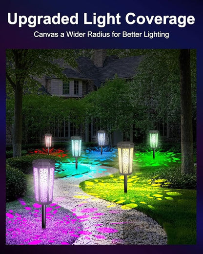 Solar Powered Pathway Lights Outdoor Warm White & RGB Color Changing LED Landscape Decor Waterproof for Patio, Yard, Walkway, Garden, Auto On/Off 4 Pack 2 Modes (Warm White & Multicolor, 4 Pack)