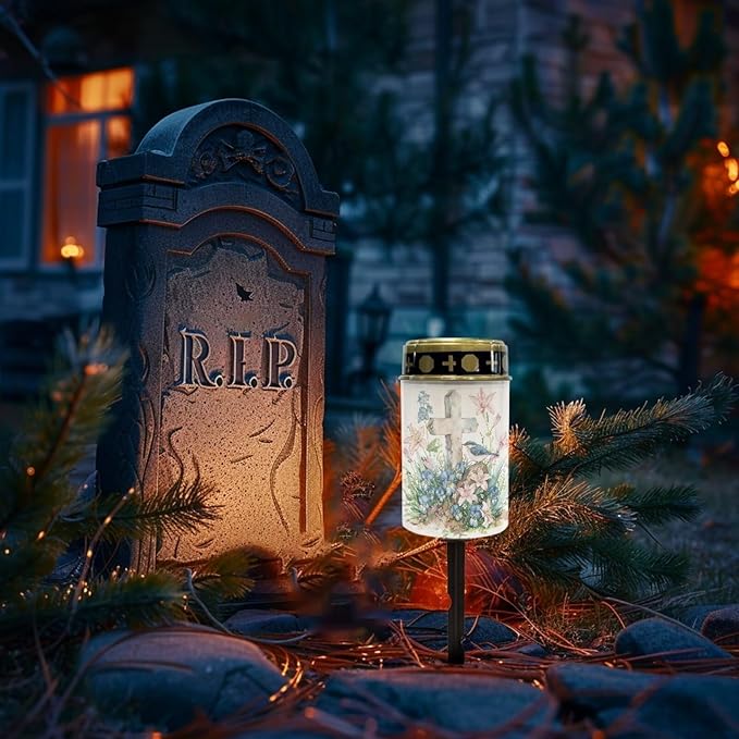 Cemetery Solar Lights Waterproof Solar Stake Lights Decorative Lights for Grave Yard Patio Outdoor Decoration Landscape Solar Lights Sympathy Giftsfor Loss of Loved One - Cross Flower Bird