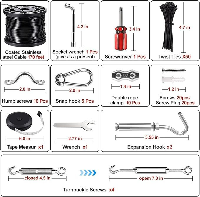 Upgraded Outdoor String Light Hanging Kit, 170ft Globe String Light Suspension Kit w/Expansion Hook, Stainless | Lumora